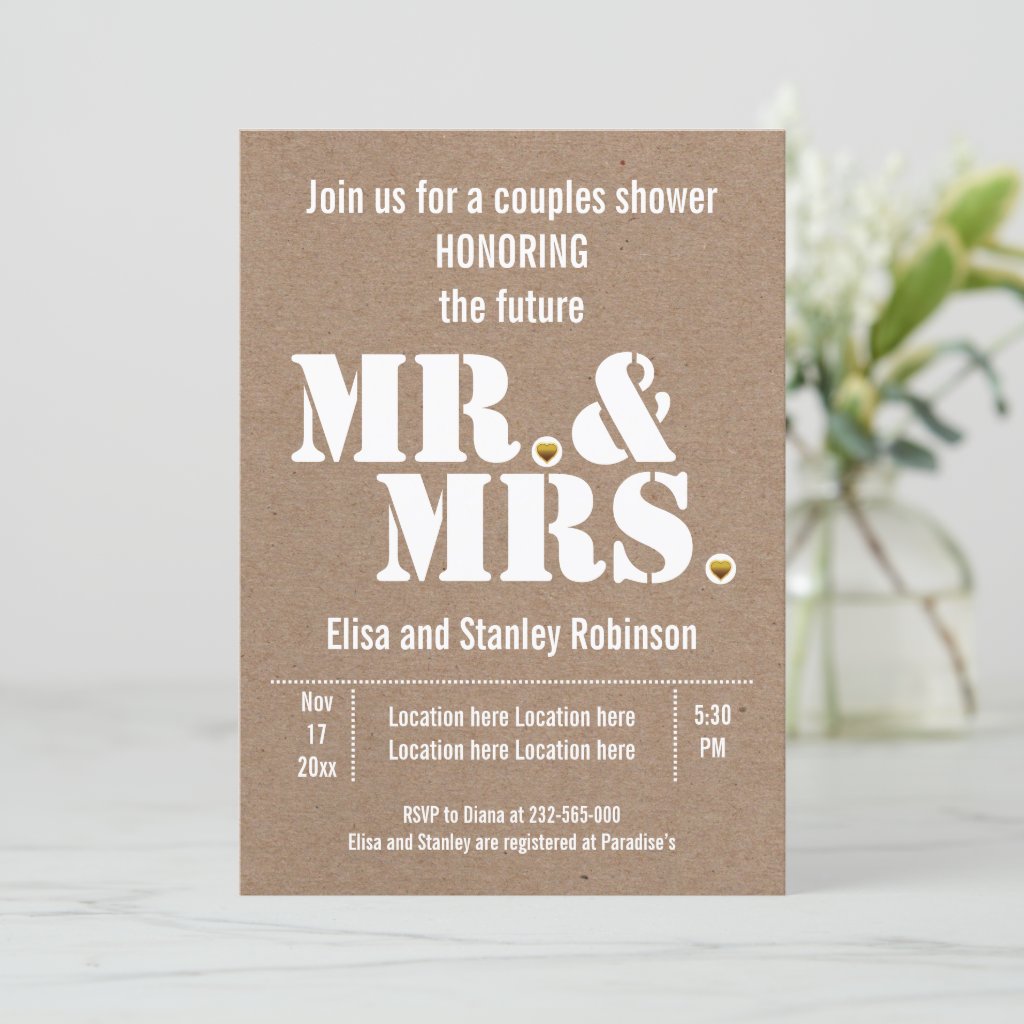 Mr. & Mrs. typography kraft paper wedding shower Invitation