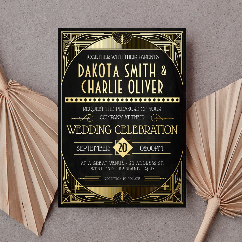 Art Deco Wedding Foil Invitation