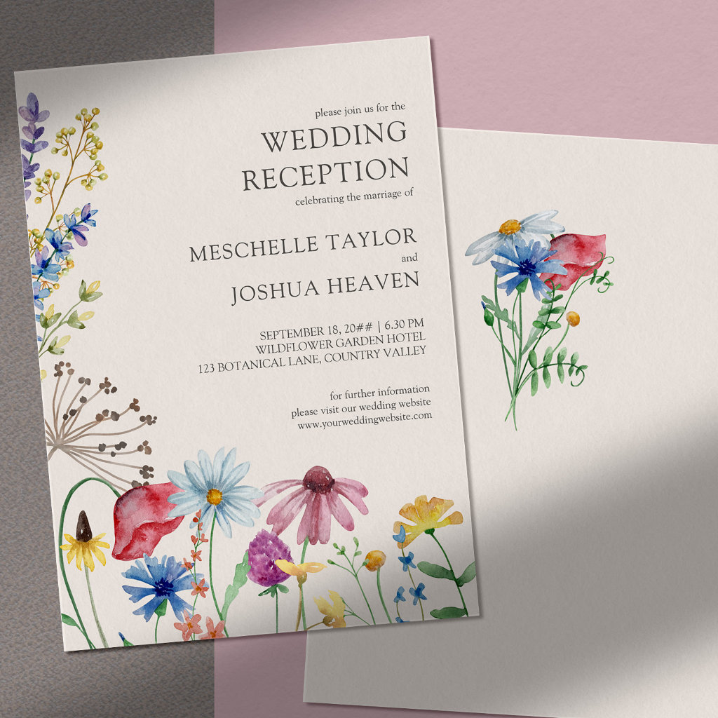 Wildflower Wedding Reception Only Country Floral Invitation