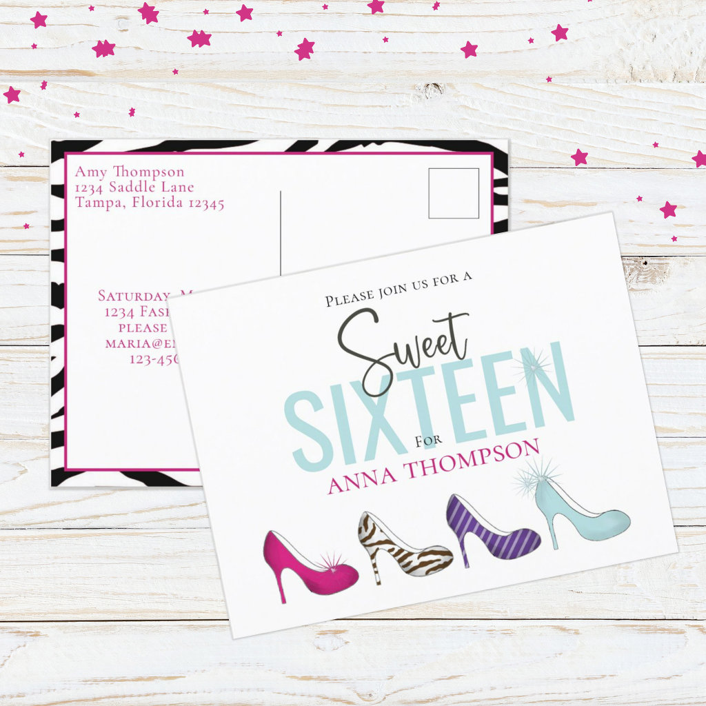 Sweet Sixteen Birthday Girl Shoes Invitation Postcard
