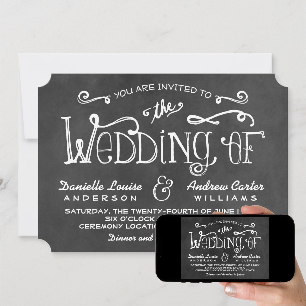 Rustic Black Chalkboard Script Wedding Invitation