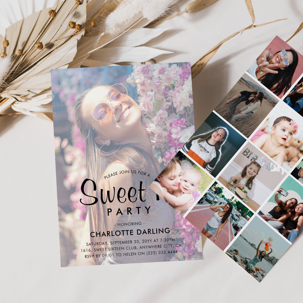 Create Your Own Photo Collage Sweet 16 Birthday Invitation