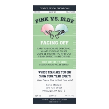 Gender Reveal Football Ticket Baby Shower Personalized Invitation