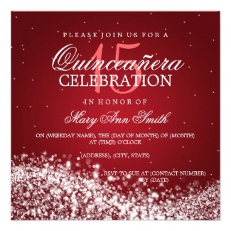 Elegant Quinceanera Party Sparkling Wave 2 Red Personalized Announcement