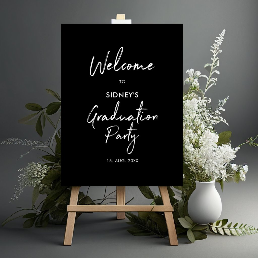 Black & White Modern Graduation Party Welcome Sign