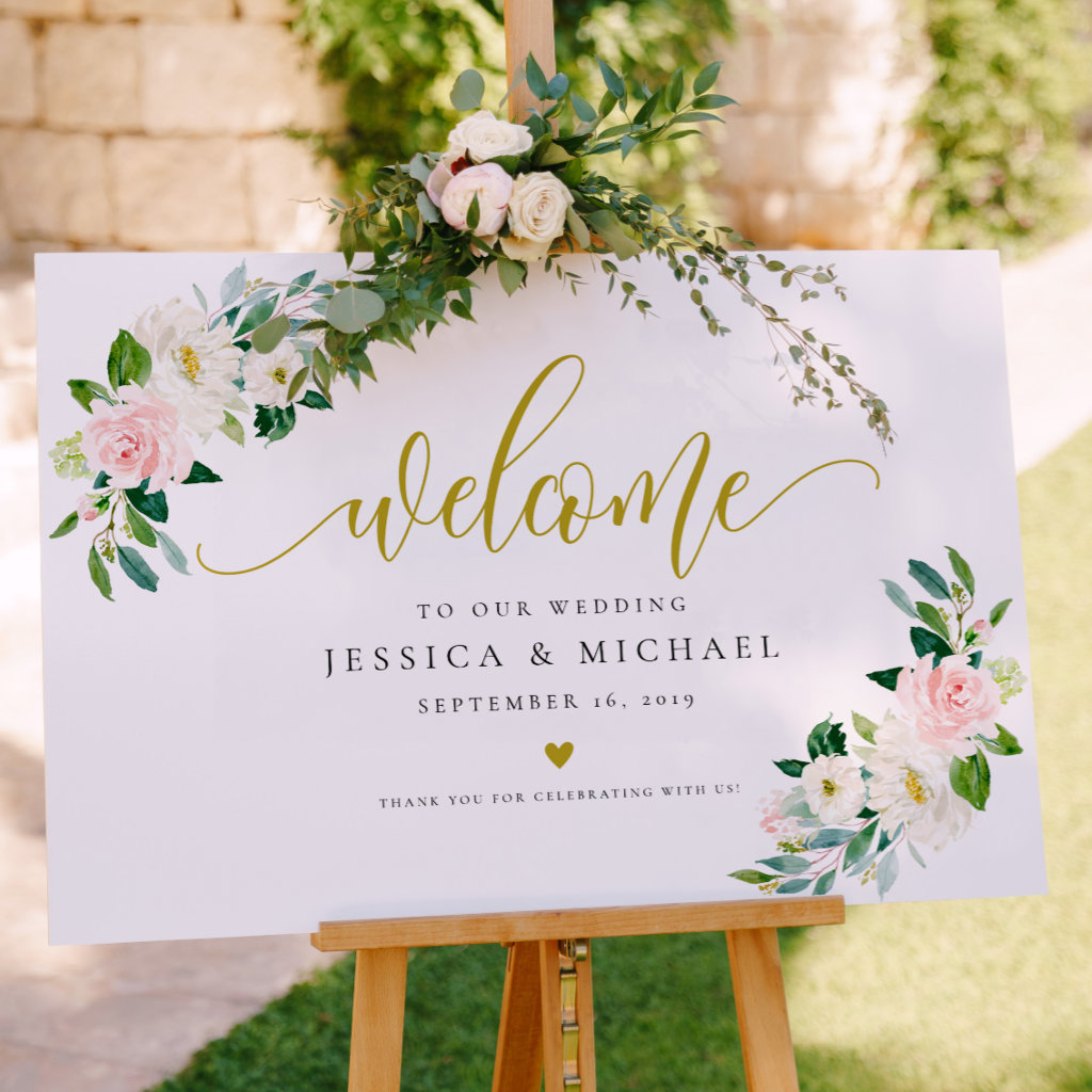 Blush Floral calligraphy Welcome Wedding Sign