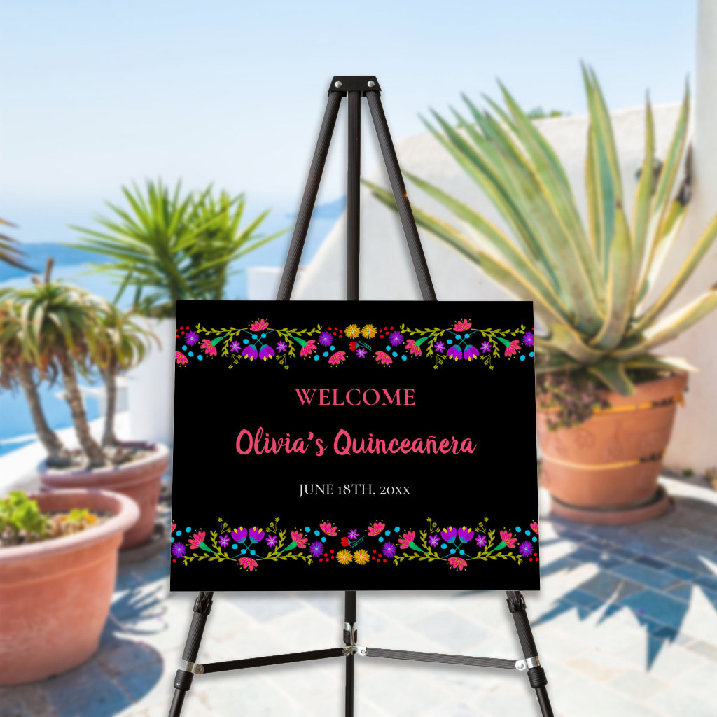 Mexican Fiesta Flowers Quinceanera Easel Sign