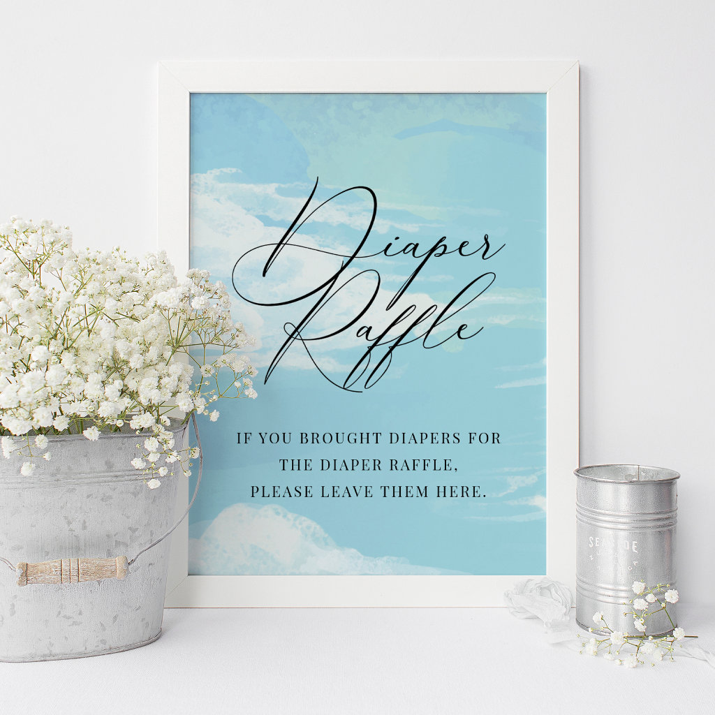 Diaper Raffle Sky Clouds Blue Baby Shower Sign