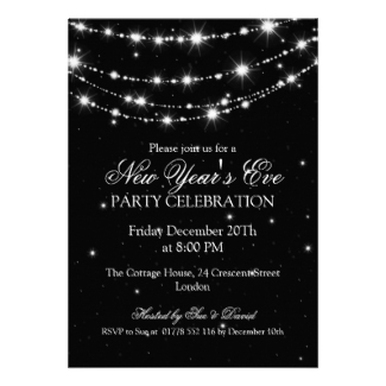 Elegant New Years Eve Sparkling Chain Black Invites