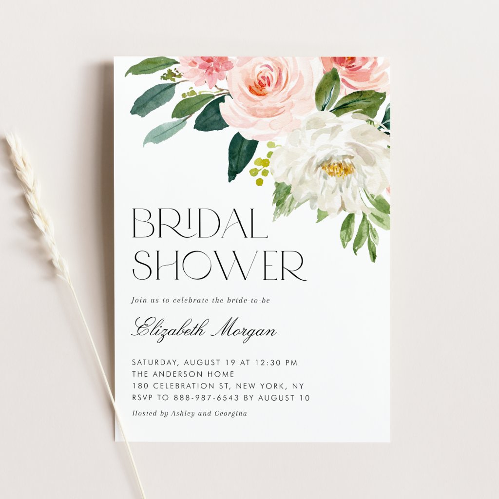 Pretty Watercolor Flowers Garden Bridal Shower Invitation