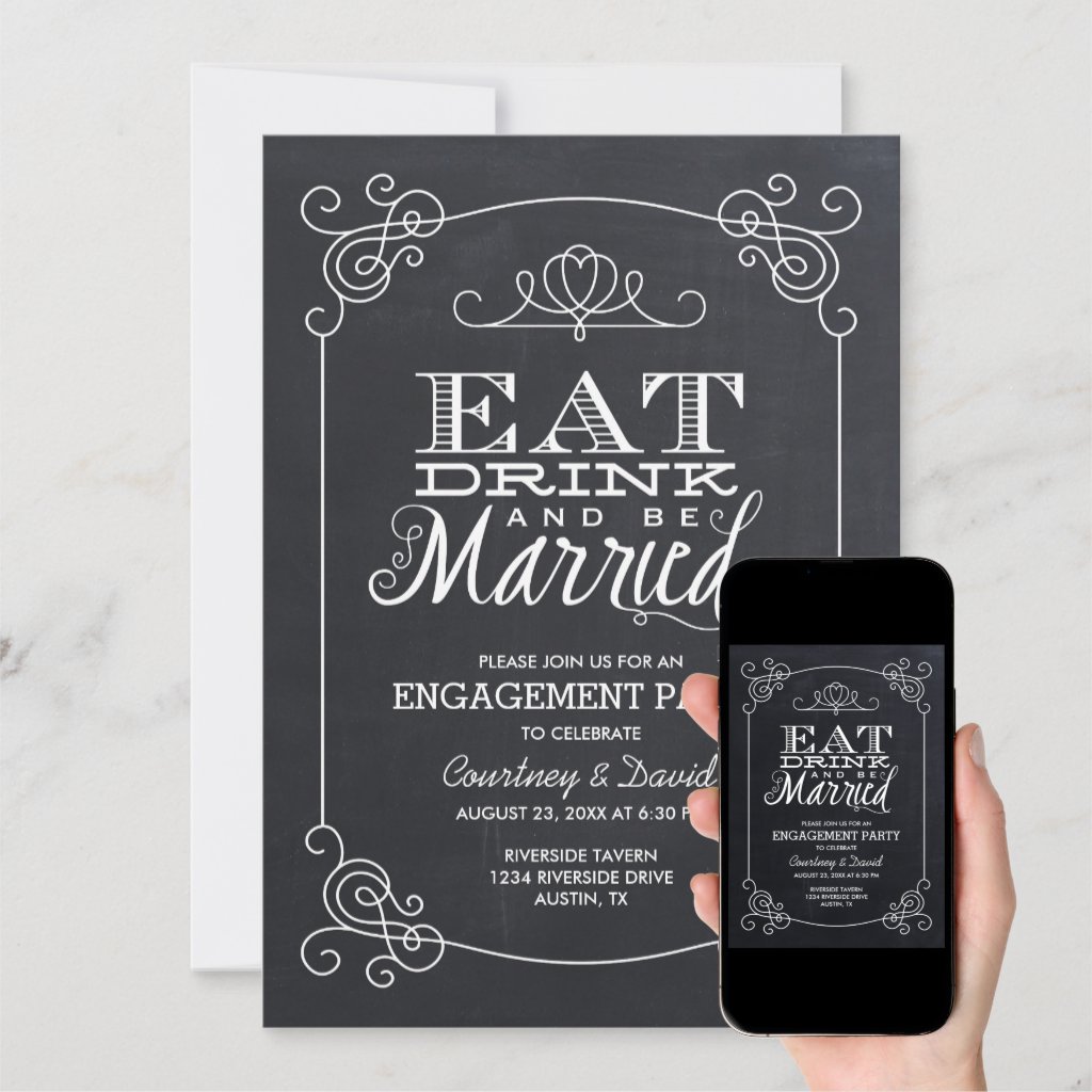 Vintage Chalkboard Typography Engagement Party Invitation