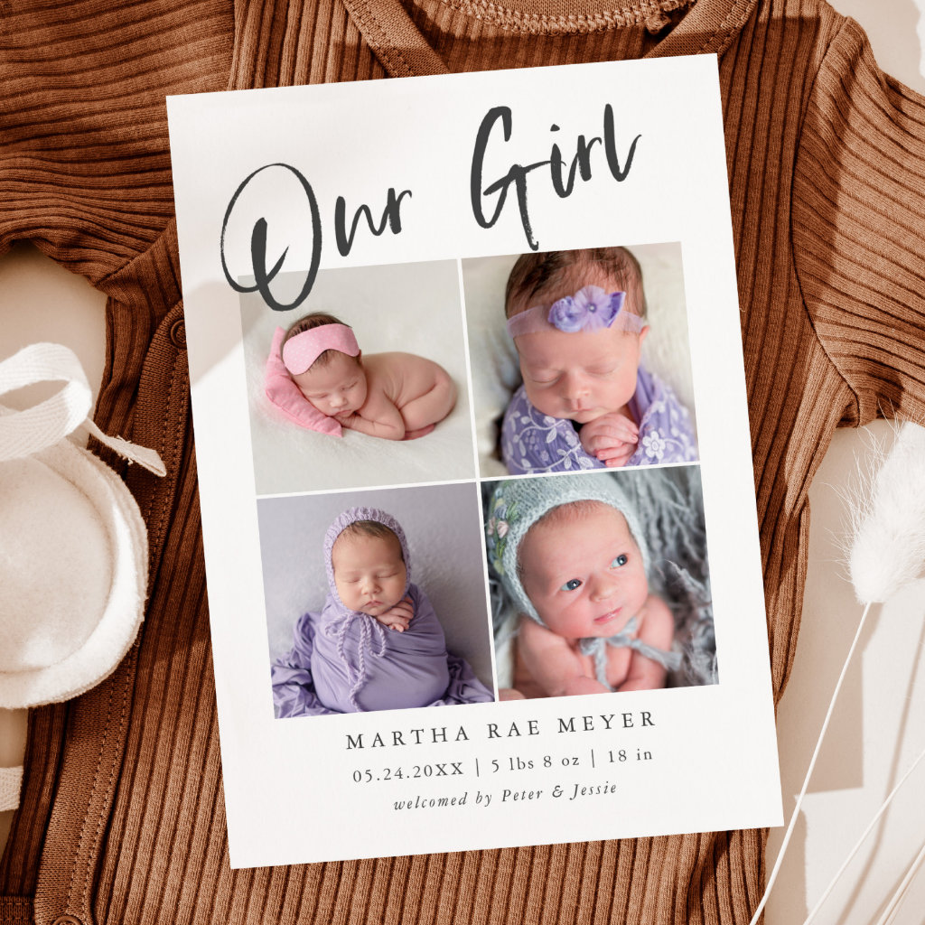 Our Girl Baby Photo Collage Birth Announcement