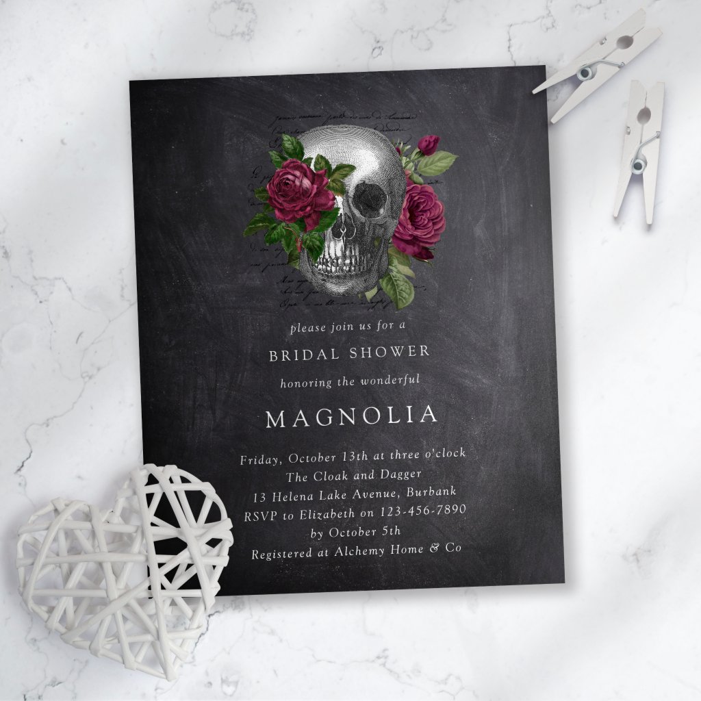 Budget Gothic Floral Bridal Shower Invitation