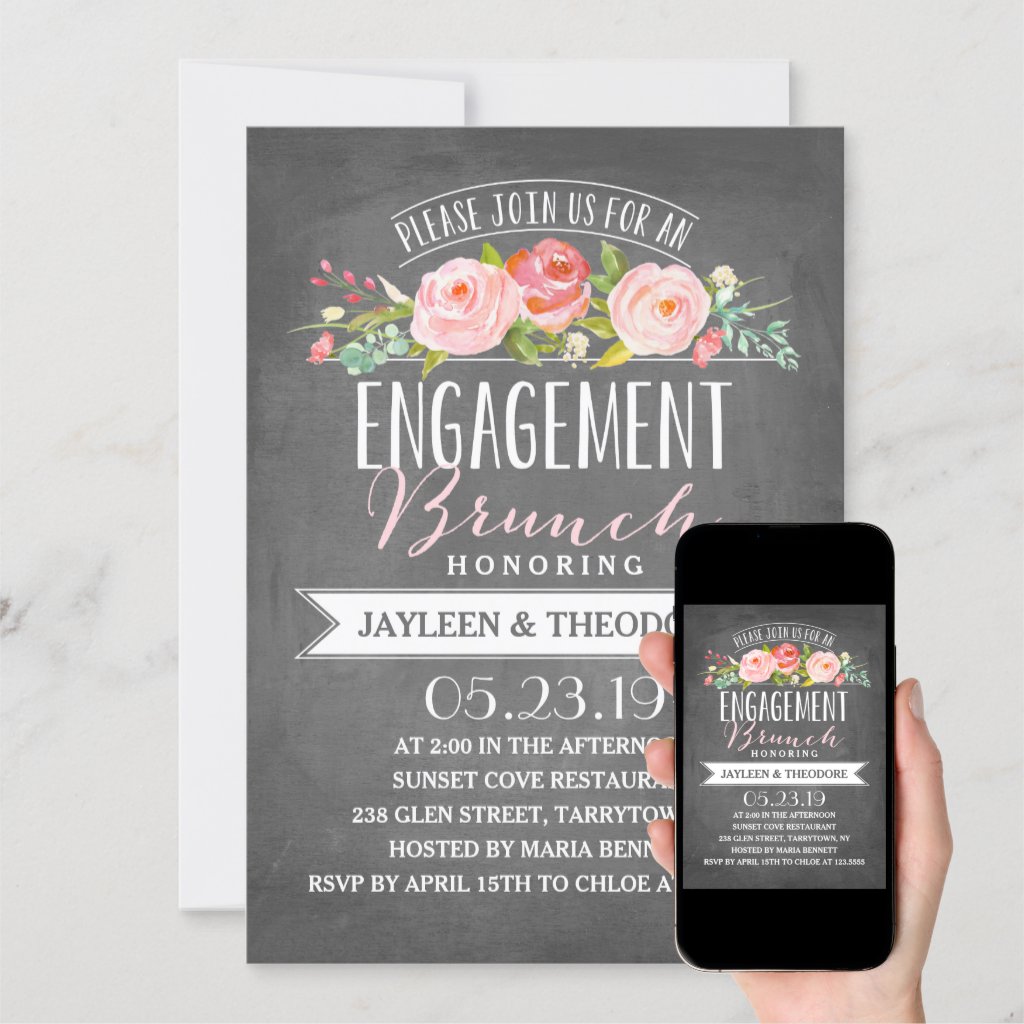 Chalkboard Floral Brunch | Engagement Party Invitation