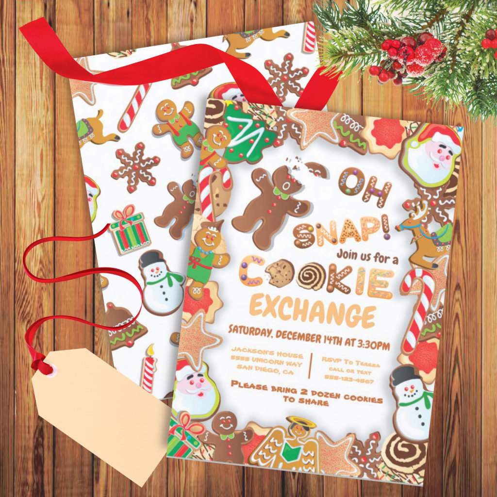 Oh Snap Christmas Cookie Exchange Gingerbread man Invitation