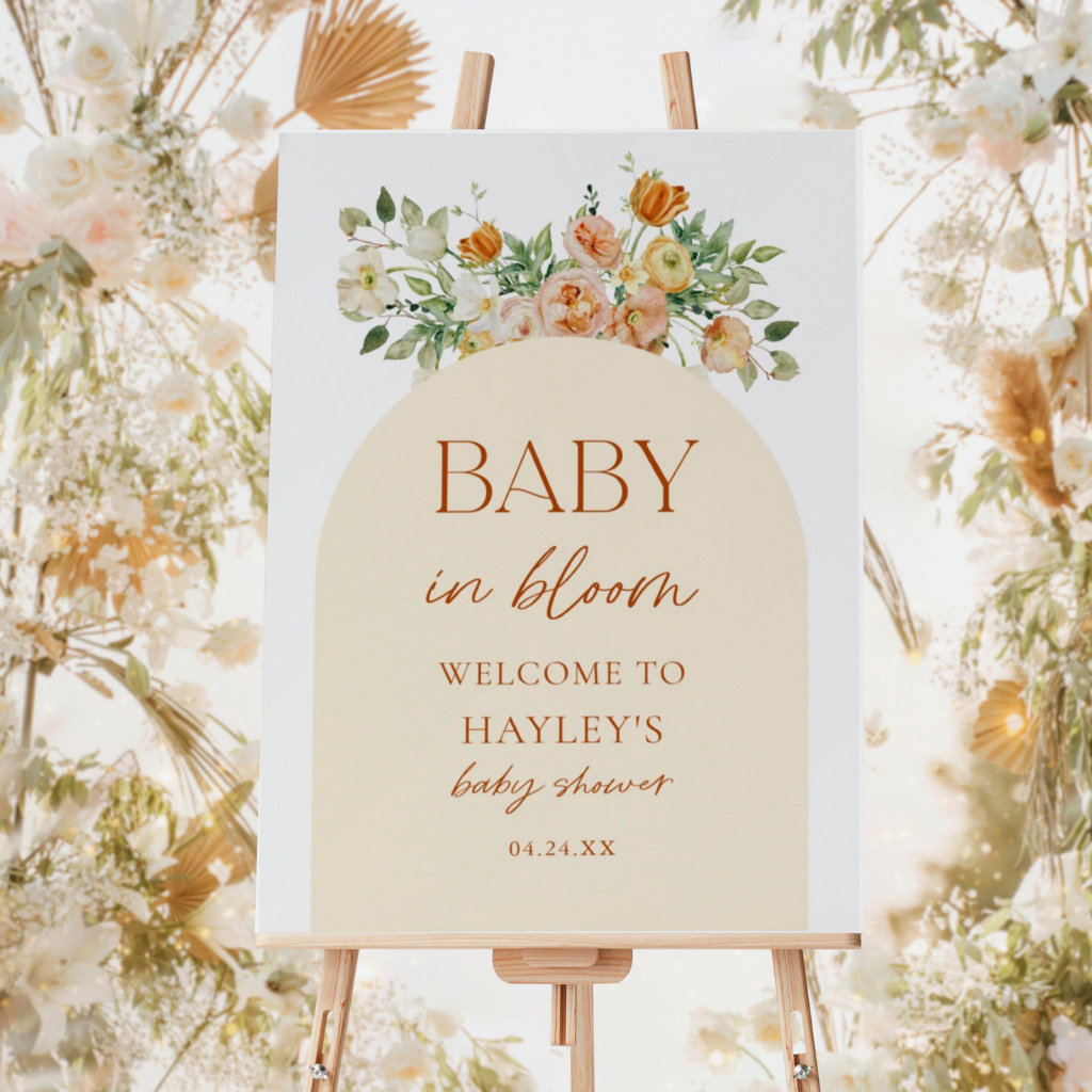 Baby In Bloom Floral Girl Baby Shower Welcome Sign