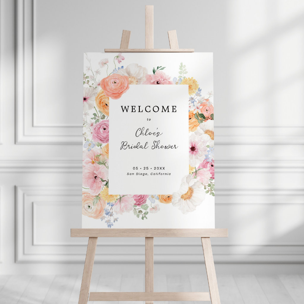 Colorful Pastel Floral Bridal Shower Welcome Foam Board