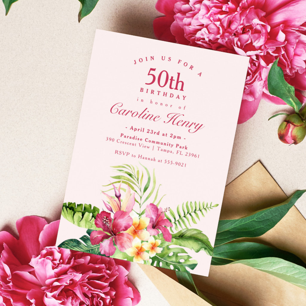 Pink Tropical Birthday Invitation