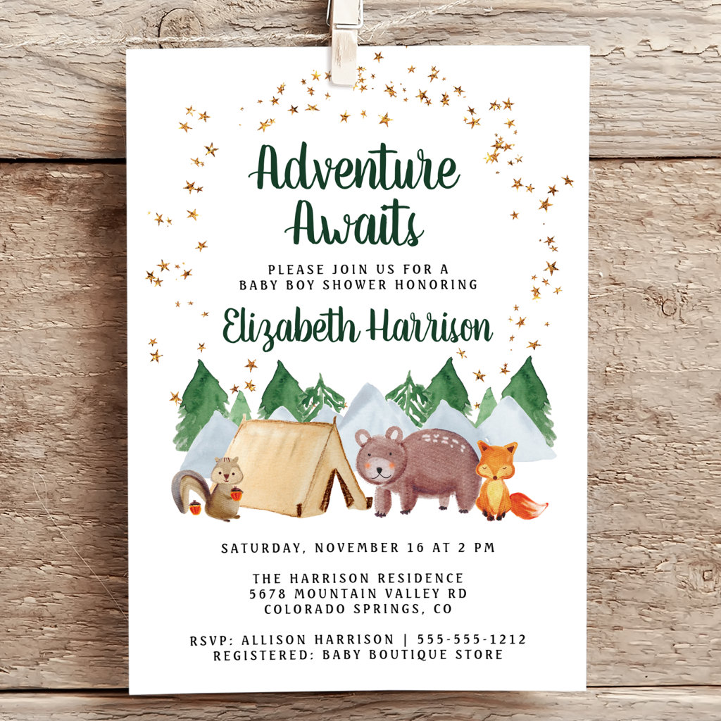 Rustic Woodland Animals Adventure Baby Shower Invitation
