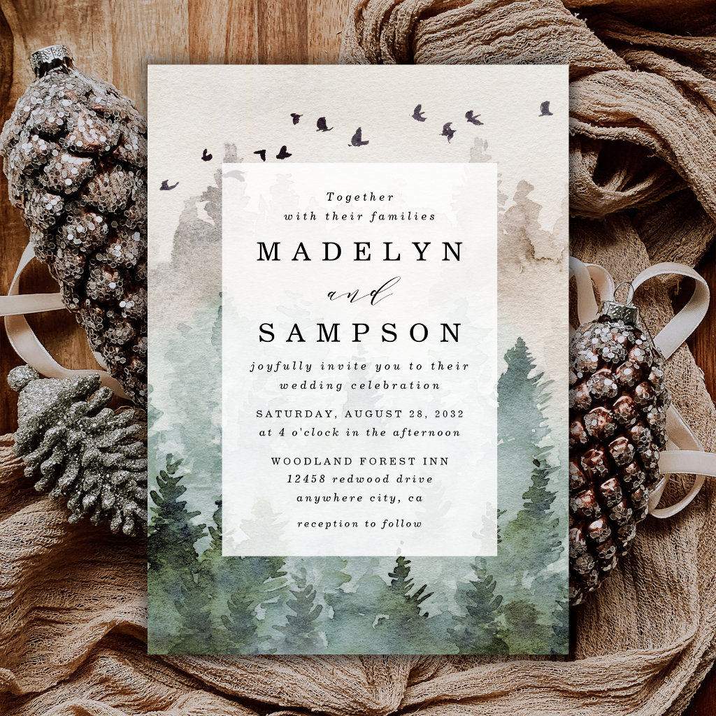 Outdoor wedding invitations with nature-inspired graphics