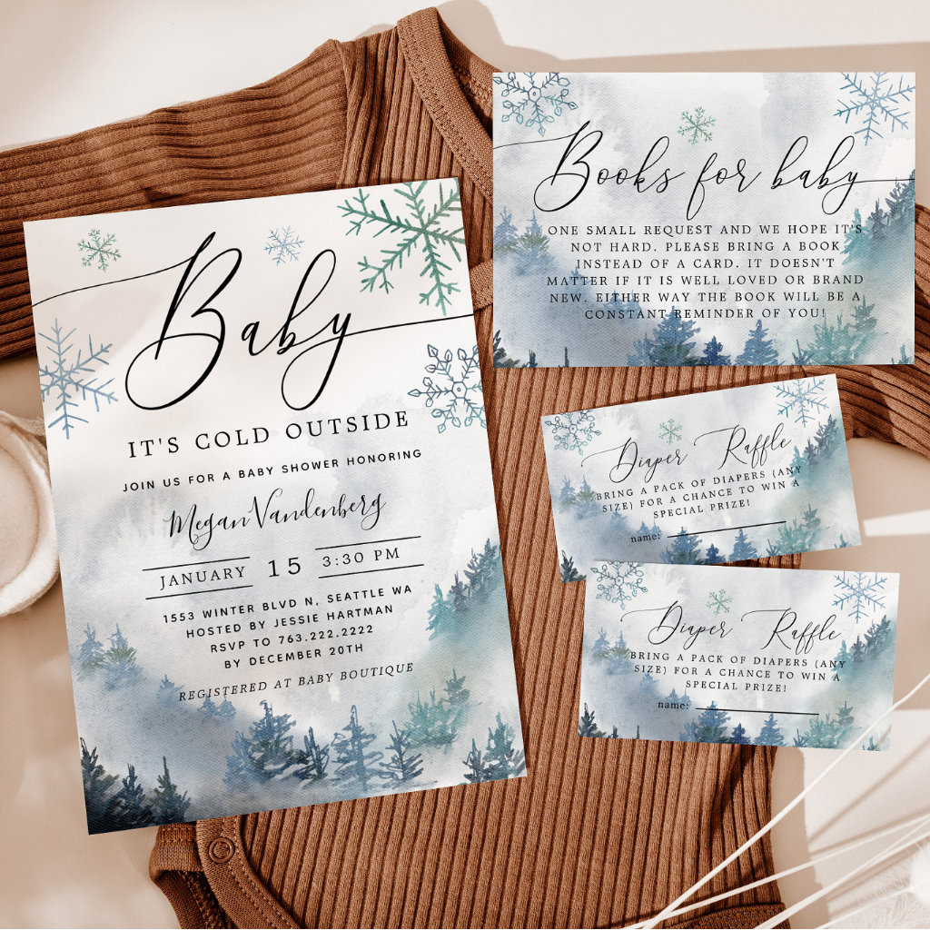 Winter Mountain Pink Snowflakes Book Request Enclosure Card