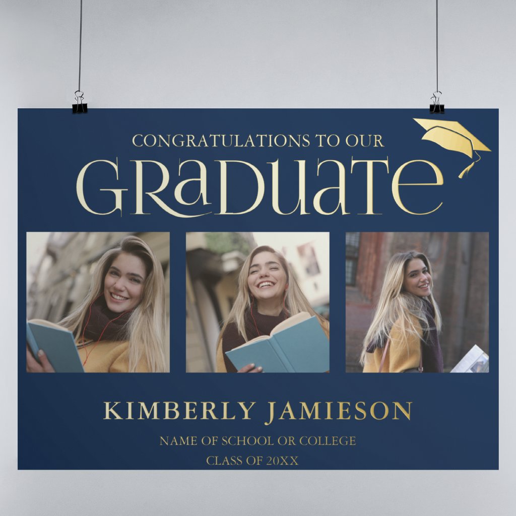 Gold Glitter 3 Photo Graduation Welcome Sign