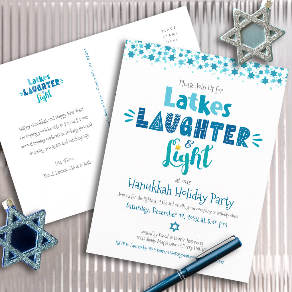 Hanukkah Latke Laughter Light Fun Modern Party Invitation