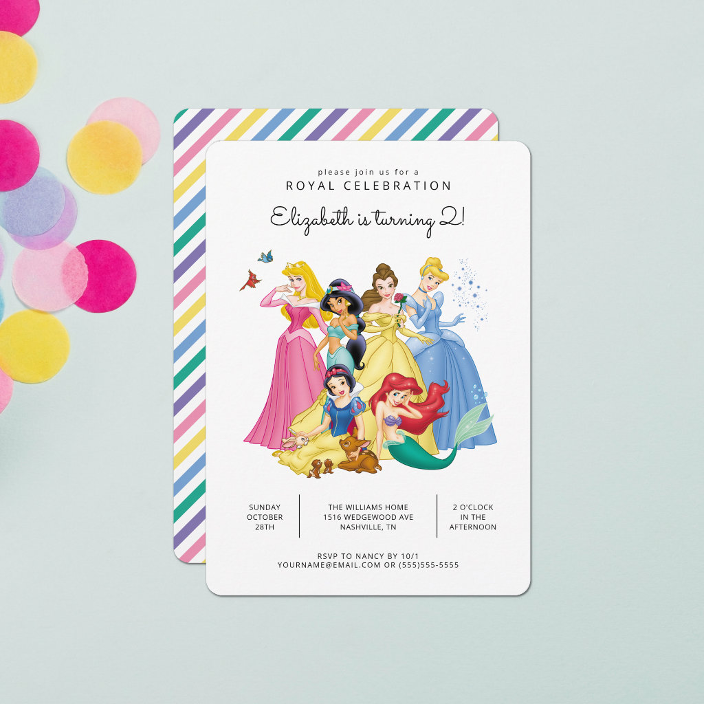 Simple and Modern Disney Princess Birthday Invitation