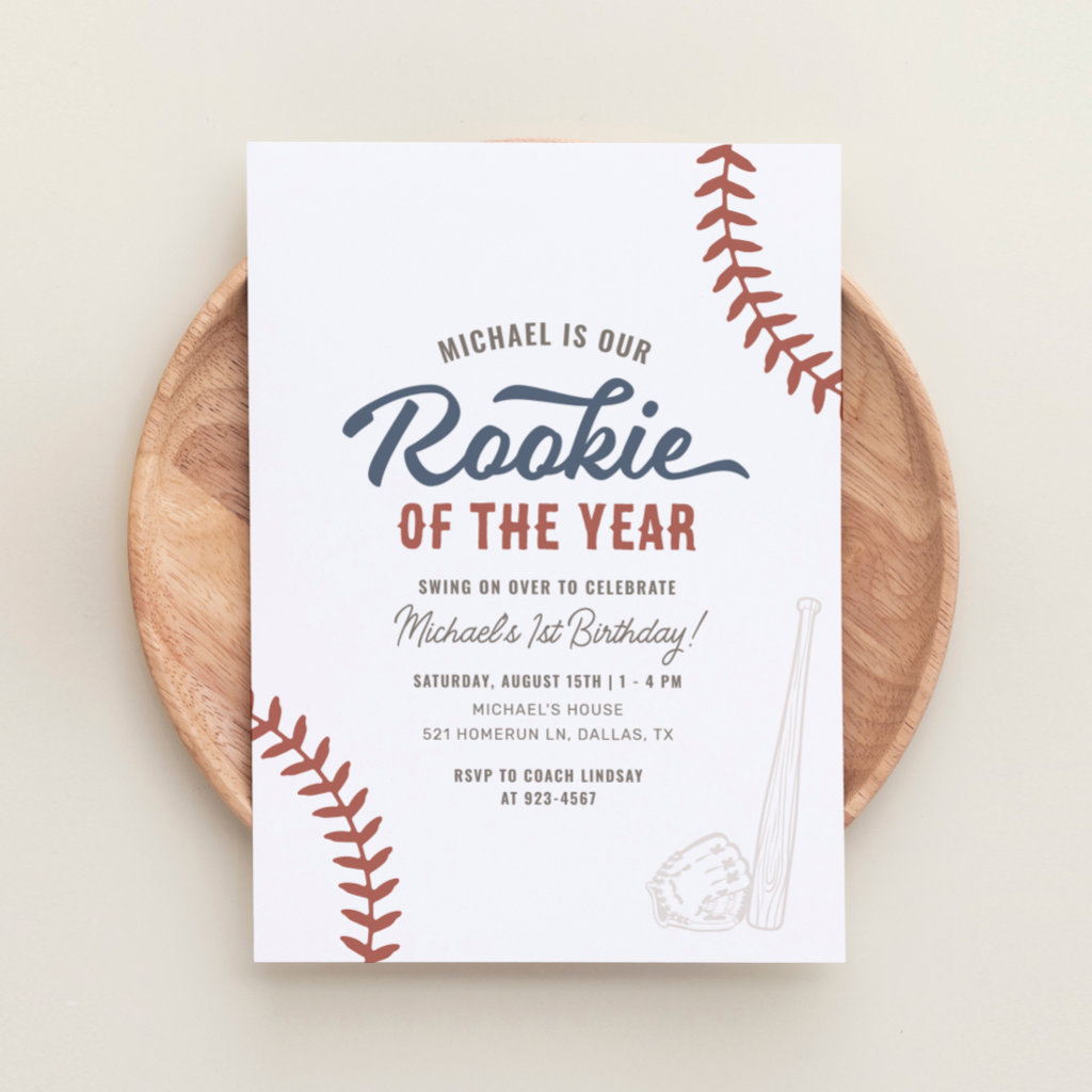 Rookie of the Year Baseball 1st Birthday Invitation