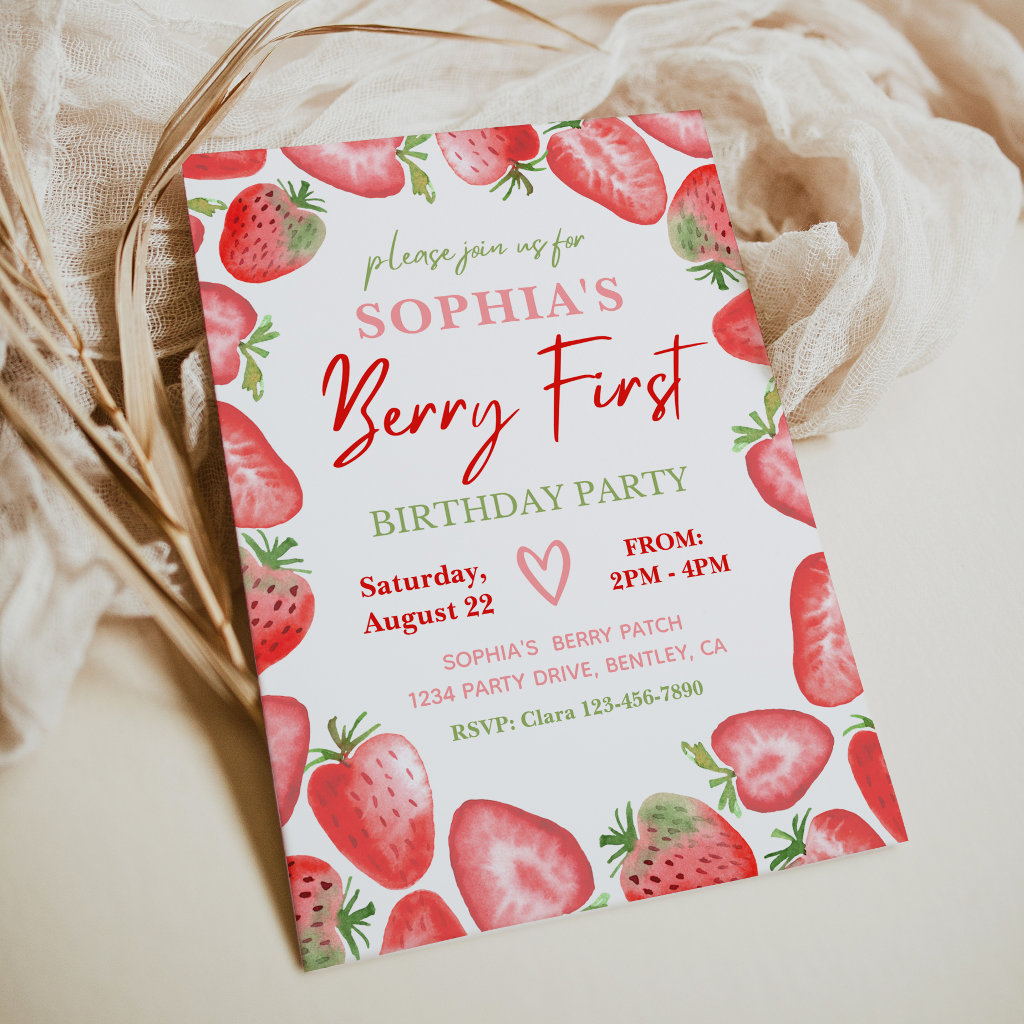 Berry First Birthday Invitation | Strawberry