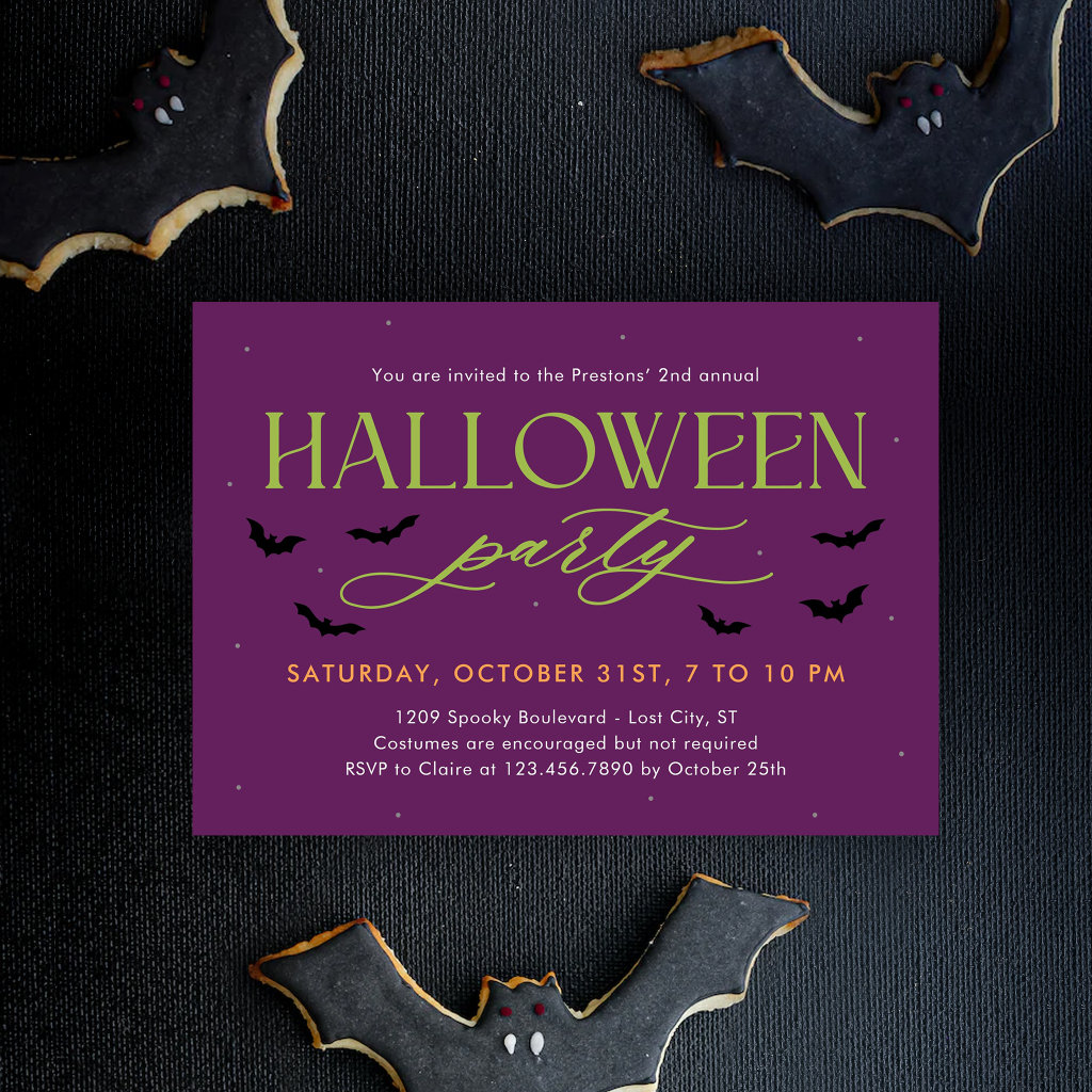 Batty Editable Color Halloween Party Invitation