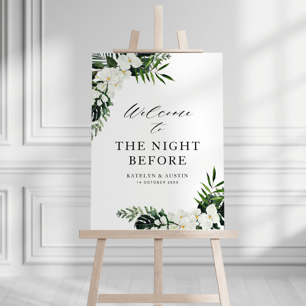 tropical palm leaves floral rehearsal sign