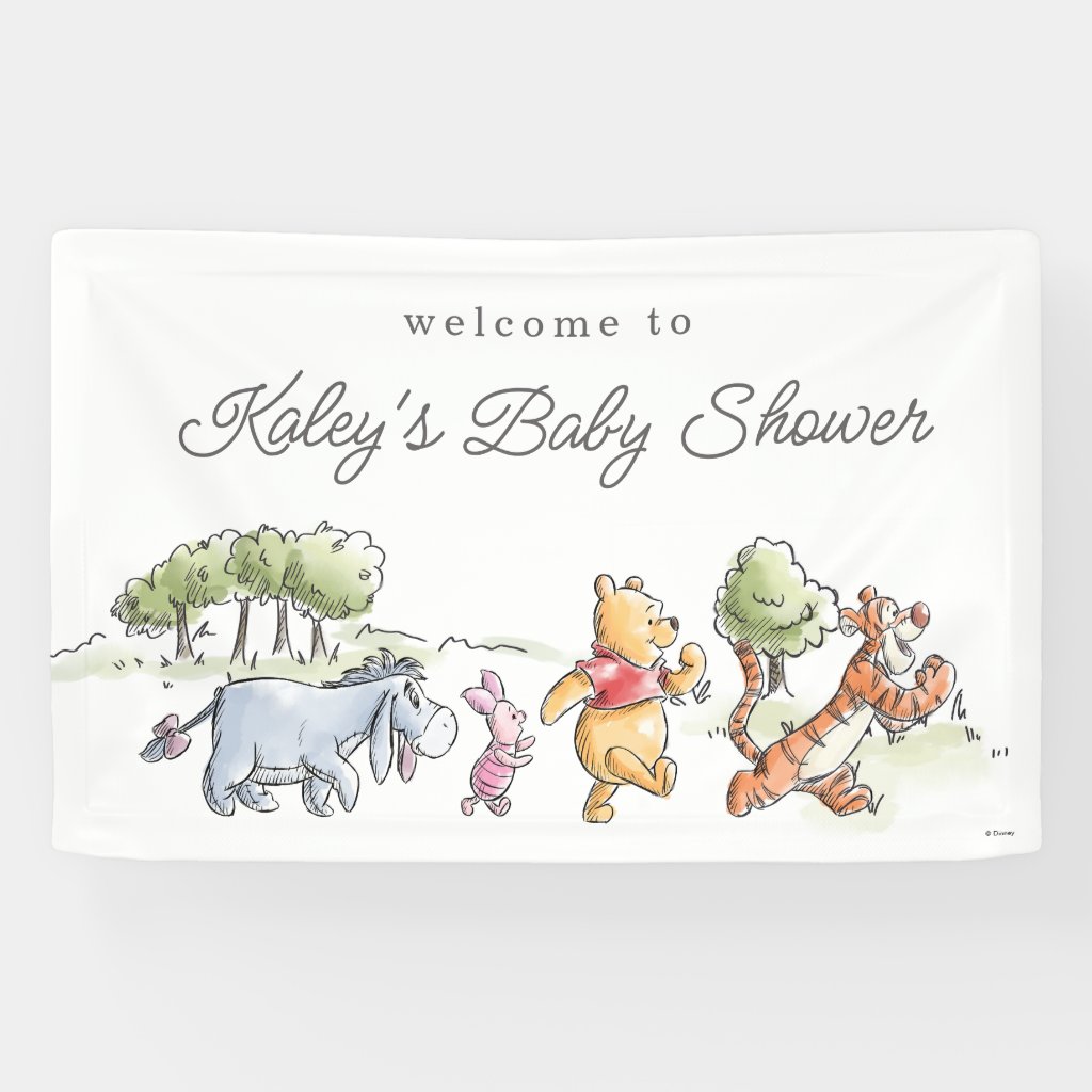 Watercolor Winnie the Pooh Picnic Baby Shower Banner