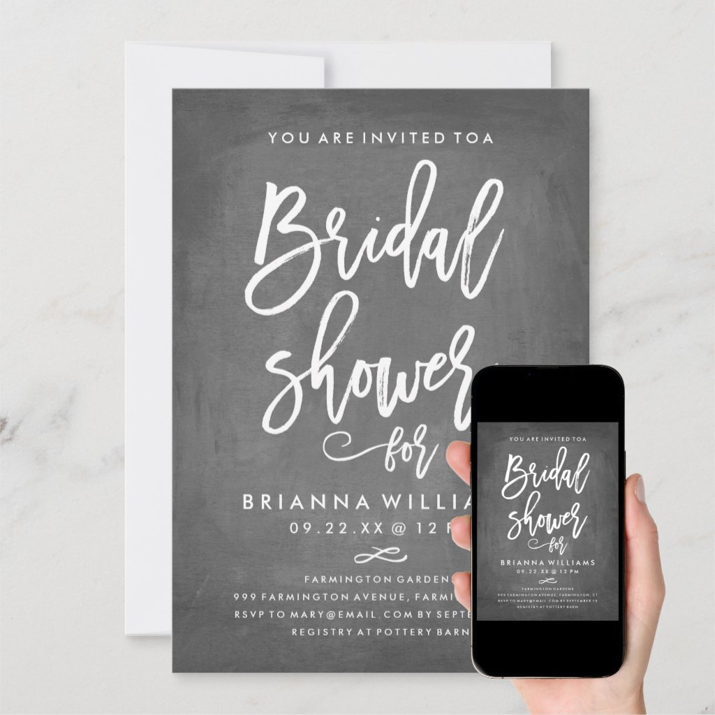 Chic Typography Chalkboard Bridal Shower Invitation