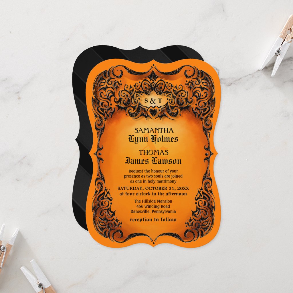 Halloween Wedding Invite - Orange & Black Border