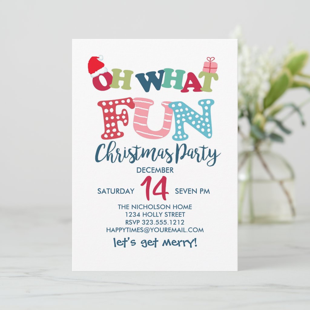 Oh What Fun Typography Christmas Party Invitation