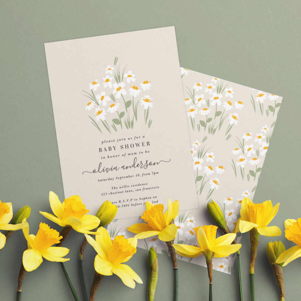 Natural daisy floral elegant beautiful baby shower invitation