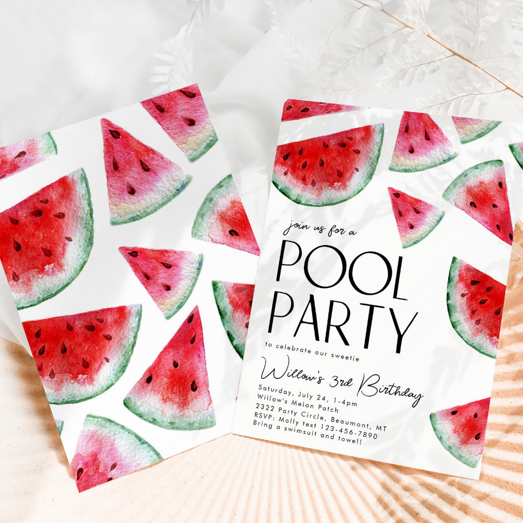 Watermelon Pool Party Birthday Invitation