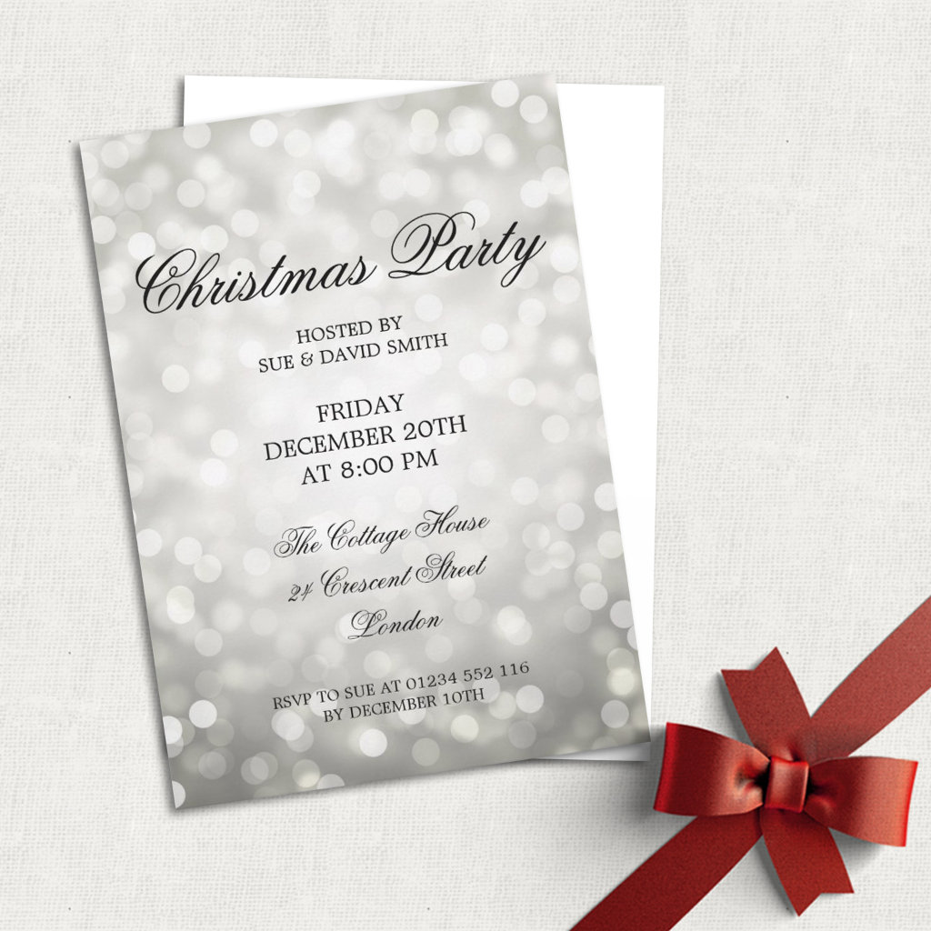 Elegant Christmas Party Silver Glitter Lights Invitation