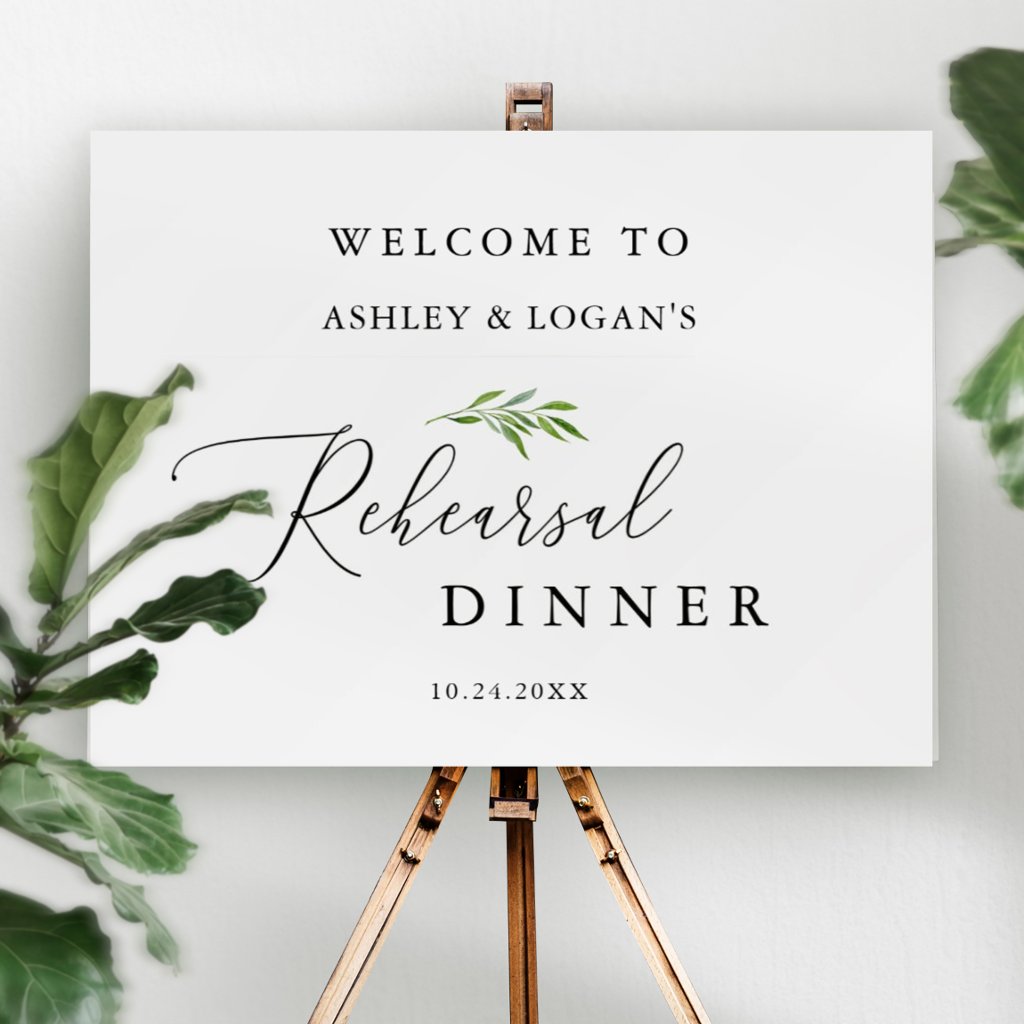 Greenery Calligraphy Rehearsal Dinner Welcome Sign