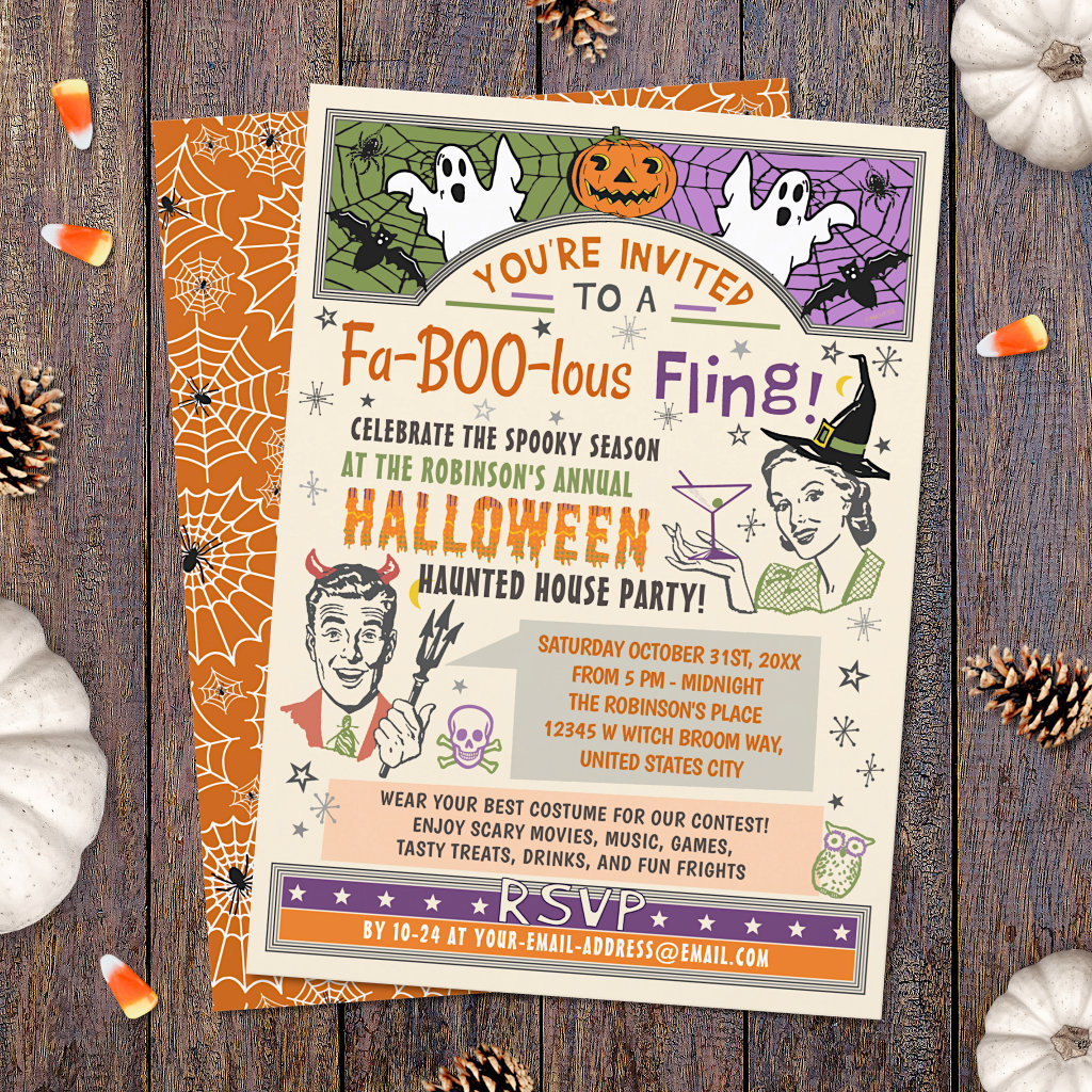 Halloween Party Retro Fall Humor Faboolous Fling Invitation