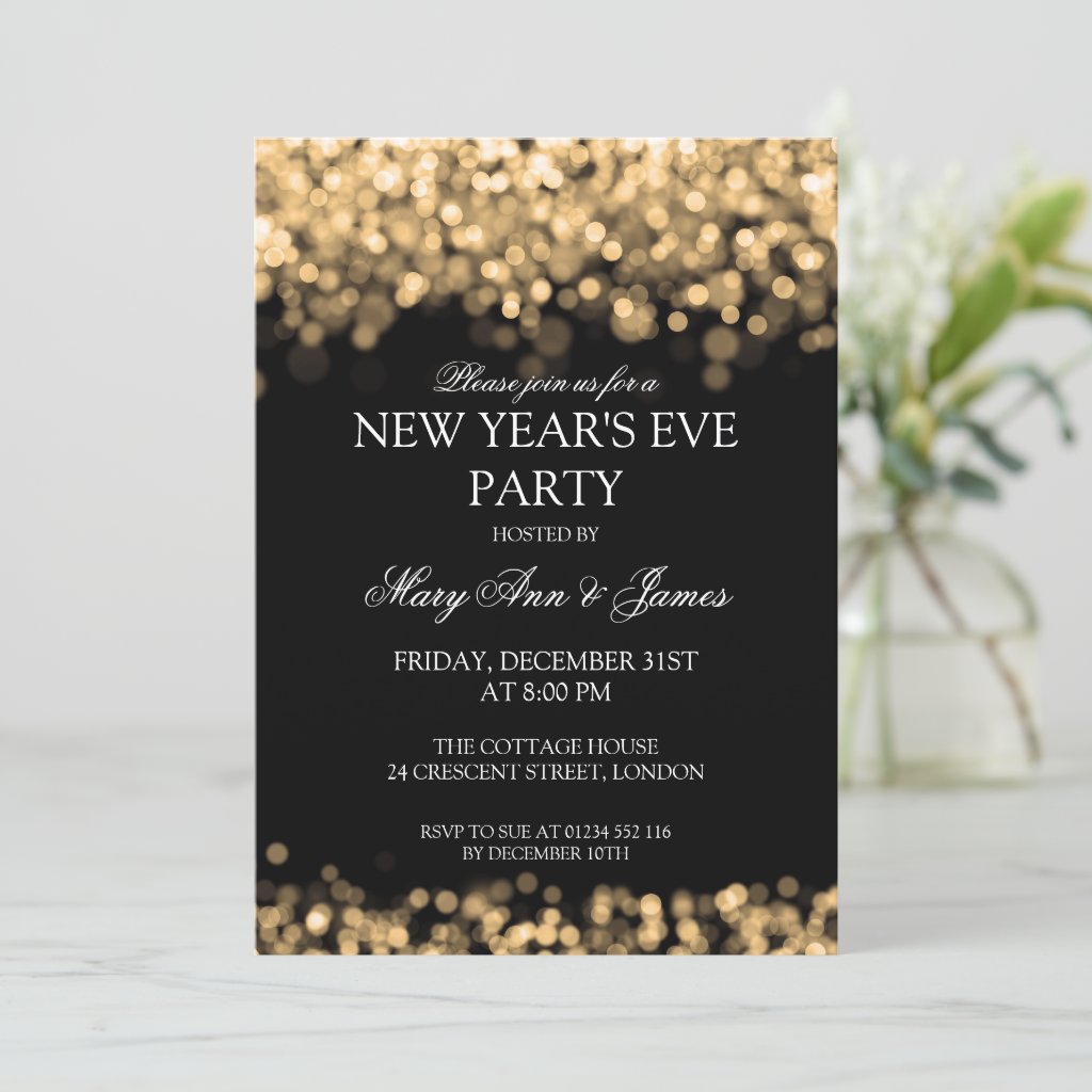 Elegant New Years Eve Party Gold Lights Invitation