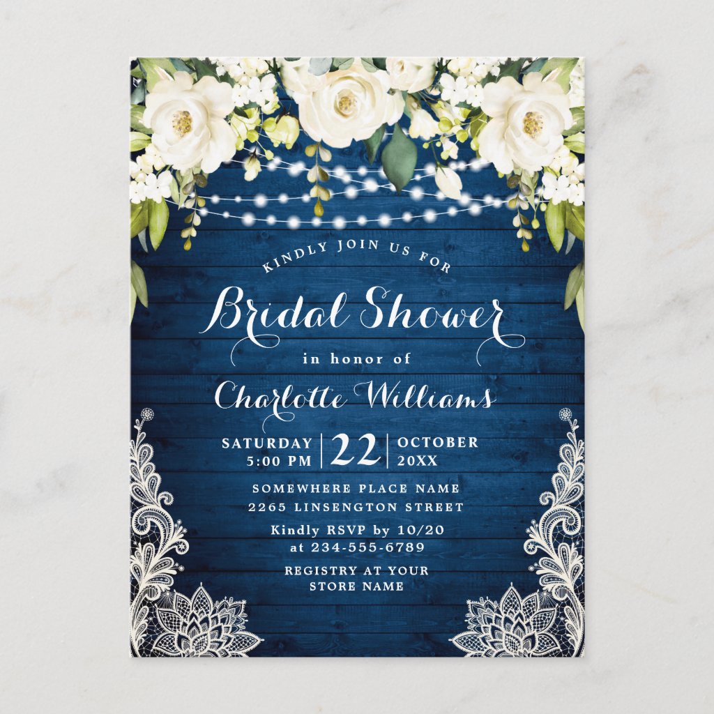Elegant White Roses Bridal Shower Invitation Card