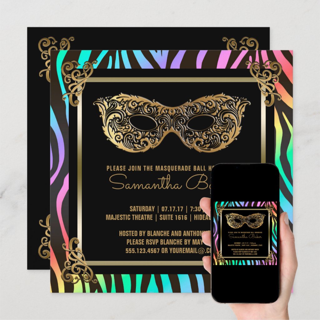 Sweet 16 Masquerade Party | Sweet Sixteen Zebra Invitation