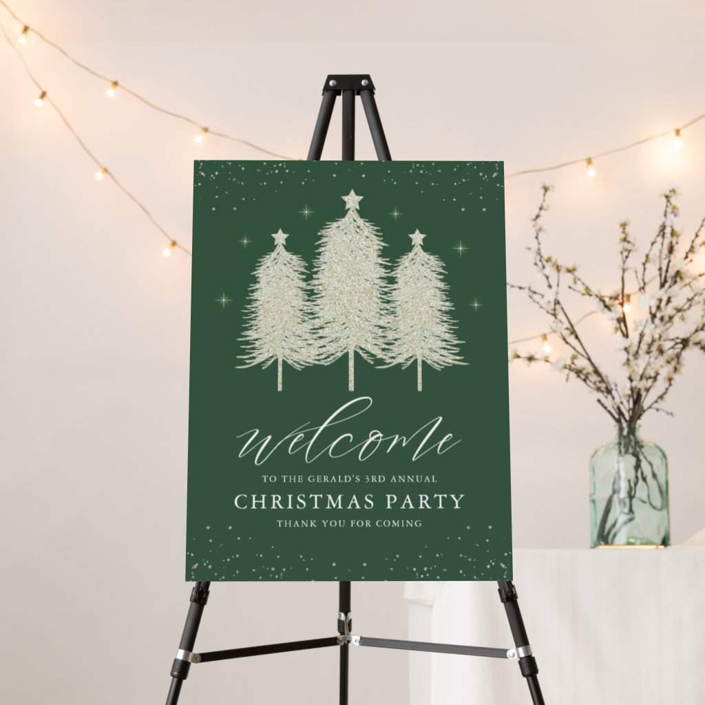 Sage Sparkly Christmas Trees Holiday Welcome Sign