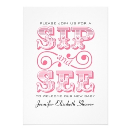 Sip & See Baby Girl Shower Invitations