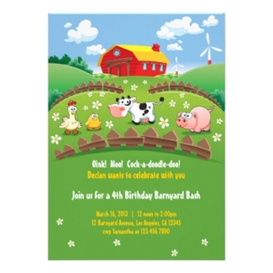 Barnyard Farm Kids Birthday Invitations