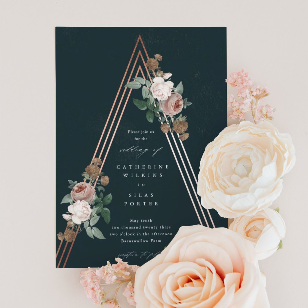 Boho Floral Pyramid Wedding Invitation