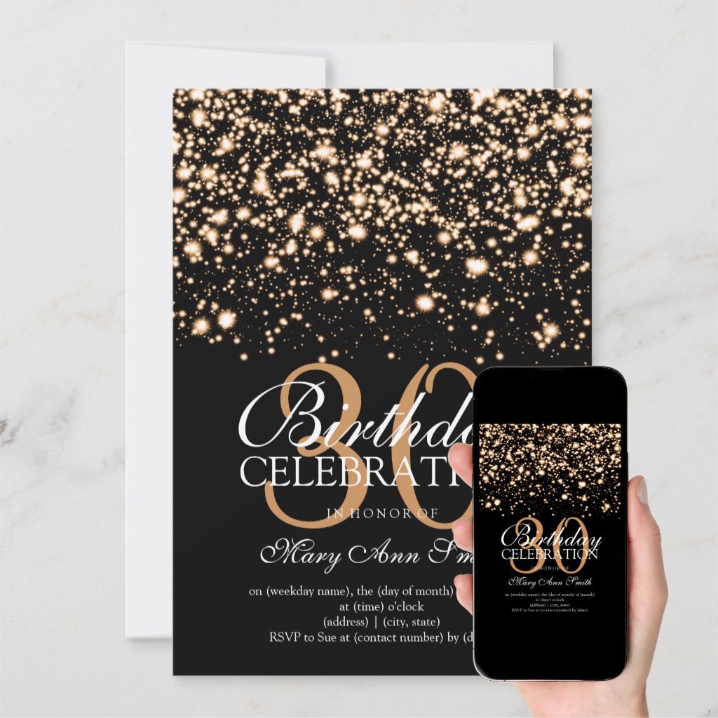 Elegant 30th Birthday Party Gold Midnight Glam Invitation