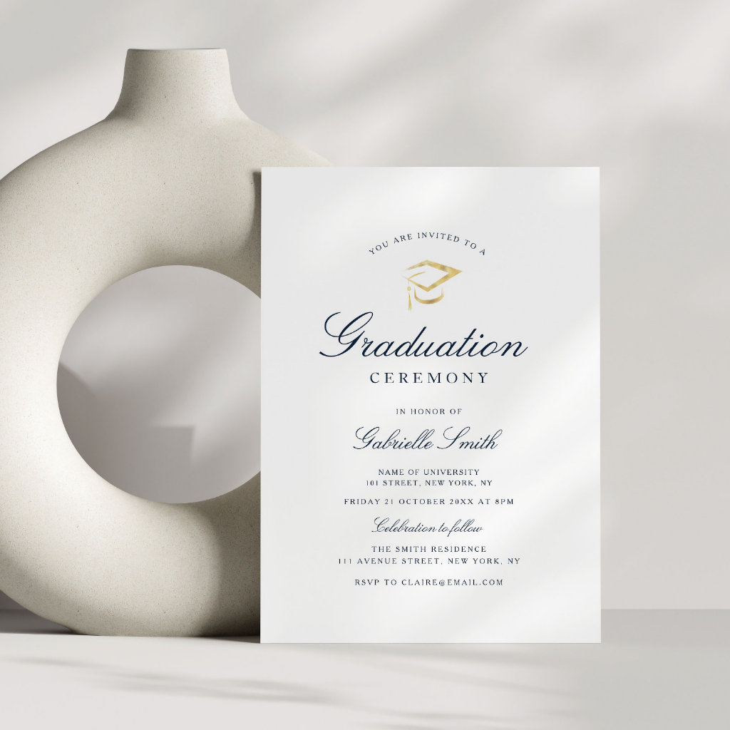 simple blue and white graduation ceremony invitation
